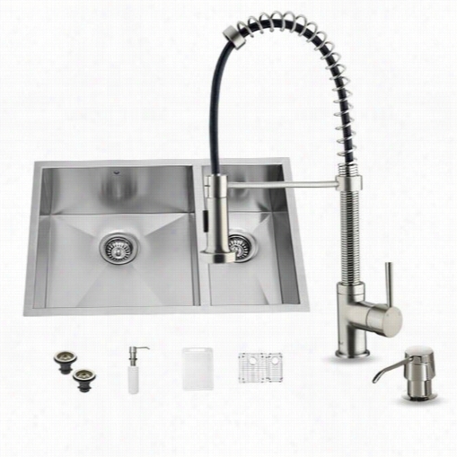 Vigo Vg15176 All In Single 29&q Uot;" Undermount Stainless Steel Dobulee Bowl Kitchen Sink And Faucet Se T