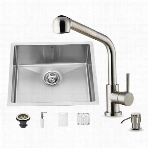 Vigo Vg152226 All In One 23"" Undermount Stainless Steel Kitchen Sink And Faucet Regular