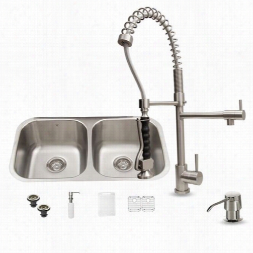 Vigo Vg15337 All In One 32"" Undermount Stainless Steel Kitchen Sink And Faucet Set