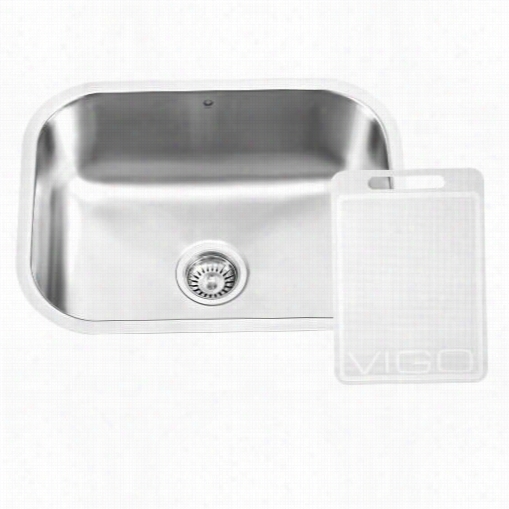 Vigo Vg2318 23"" Underrmount 18 Gauge Single Bowl Kitchen Sink In Stainless Steel