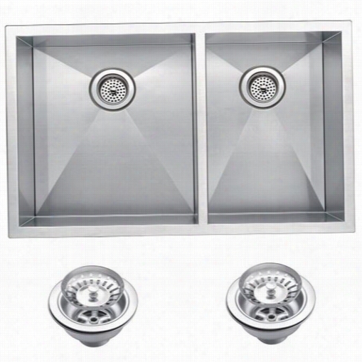 Water Creation Sss-u-3320a 33"" X 20"" Zeroradius 60/40 Doubleb Owl Stainless Steel Hand Made Undermount Kitchen Sink With Drains And Strainers