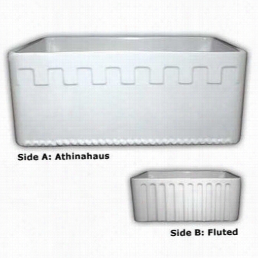 Whitehaus Whflatn2418 24"" Reversible Fireclay Sink With Athinahaus Front Apron
