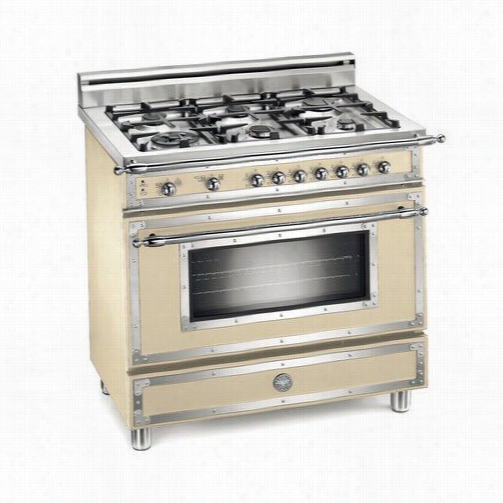 Bertazzoni Her366gascr Heritage 36"" Gas Rangee In Matte Cream With 6 Brass Burners