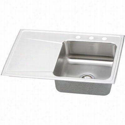 Elkay Ilr3322r0 Lusterotne 33"" Drop In Single Bowl Right Of Drainboard Stainless Steel Sink