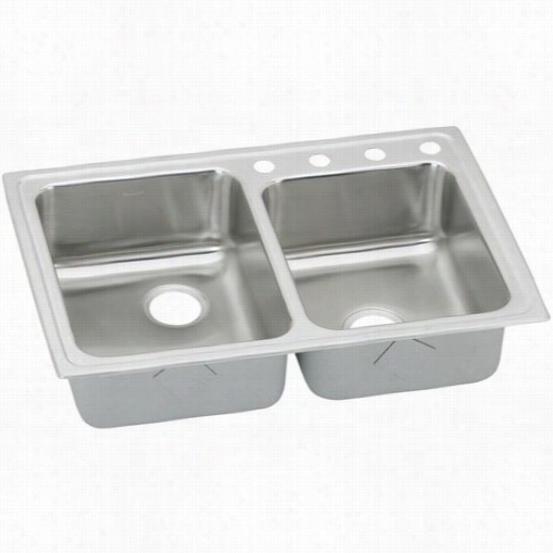 Elkay Lrad25050 Gourmet 25"" X 22""x5"" Stainless Steel Do Uble Basin Kitchen Sink In Lustrous Highlighted  Satin