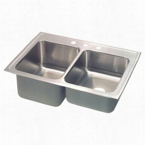 Elkay Stlr3322l0 Lustertone 10-1/8&qu Ot;" Top Mount Double Bowl Spotless Steel Sink Large Bowl On Left