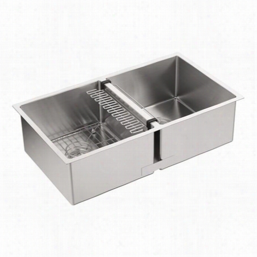 Kohler K-5281-na Strive 32"" Undermount Double Equal Kitchen Sink By The Side Of Basin Rack