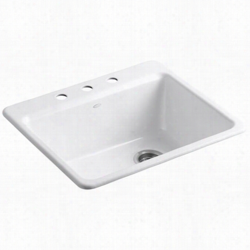 Kohler K-5872-3a1 Rriverby 25"" Thre E Holes Top  Moun T Single Goblet Kitchen Sink With Basin Rack