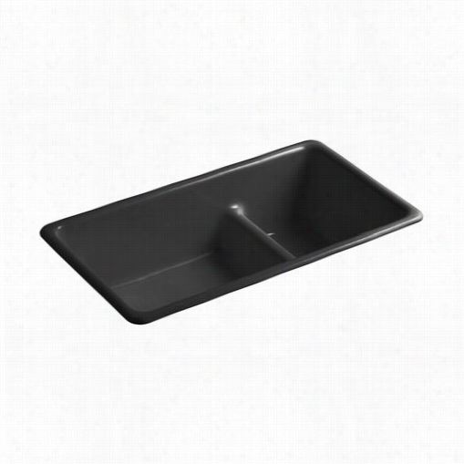 Kohler K-6625 Iron/tones Cast Ir On 33"" Selg Rimming Rectangular Smart Divide Loaered Divider Double Latge/medium Baain Kitchen Sink With  Undermount Installatio