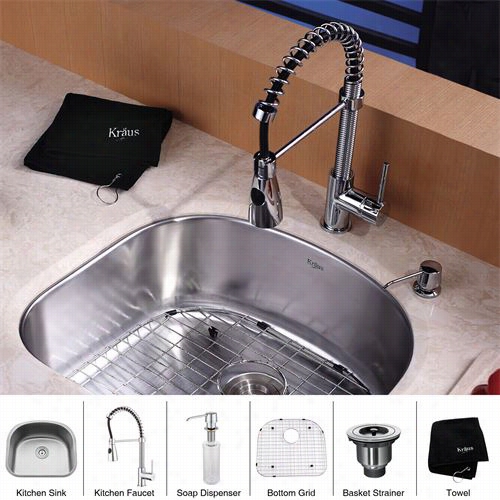 Kraus Kbu10-kpf1612-ksd30 23"" Undermount Pure Bowl Stainless Steel Kitchen Sink With Kitchen Faucet And Soap Dispenser