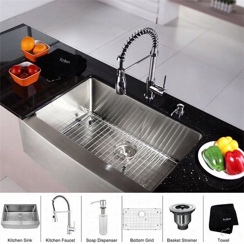 Kraus Khf200-30-kpf1612-ksd30 30"" Farmhouse Single Bowl Stainless Steel Kitchen Sink Wjth Kitchen Faucet And Soap Diispener