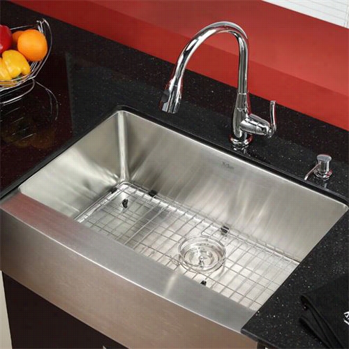 Kraus Khf200-30-kpf2230-ksd30ch 30"" Farmhouse Single Bowl Stainless Sterl Sink With Chrome Faucet