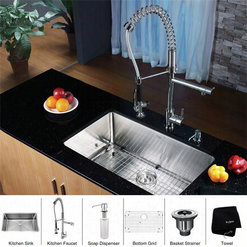 Kraus Khu100-30-kpf1602-ksd30 30"" Undermoun T Single Bowl Stainless Steel Ktchen Sink With Kitchen Faucet And Soap Dispenser