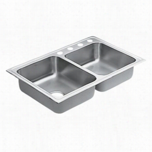 Moen G182334 1809 Series 33""l X 22"";w X 8""d 4 Hole5 Drop In Double Basin Kitchen Sink