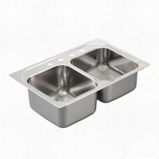 Moen G202334 2000 Series 33""l X 22""w X 9"&wuot;d 4 Holes Drop In Double Basin Ktichen Sink