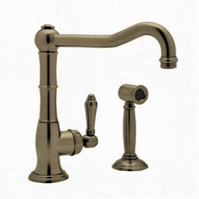 Rohhl A3650lpwstcb-2 Countr Y Kitche Single Siide Porcelain Lever Kitchen Faucet With Sidespray In Tuscan Brass