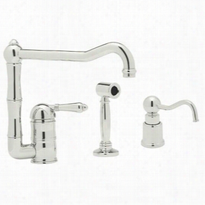 Rohl Akit36082lpwspn-2 Country Kitchen Single Handle Porcelain Lever Faucet In Polshed Nickel With Sidespray And Extended Spout