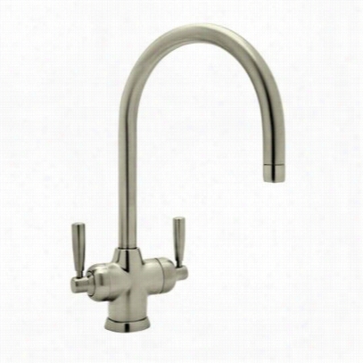 Rohl U.1435ls-stn-2 Contemporary  Mimas Two Lever Handle Kitchen Faucet In Satin Nicekl With "&qupt;c"" Spout No Ssidespray