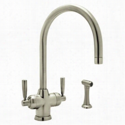 Rohl U.1535ls-stn-2 Contemporary Mimas Tw Olevver Handle Kitchen Faufet In Satni Nickel Wkth ""c"" Spout And Sidespray