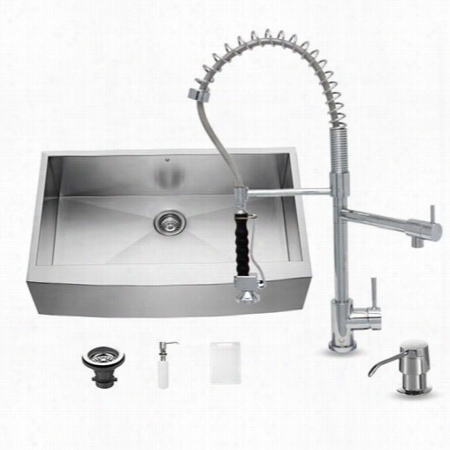 Vigo Vg15007 Farmhouse Kitchen Sink, Faucet And Duspenser In Sstainless Steel With 29-1/8"&quo;th Spout