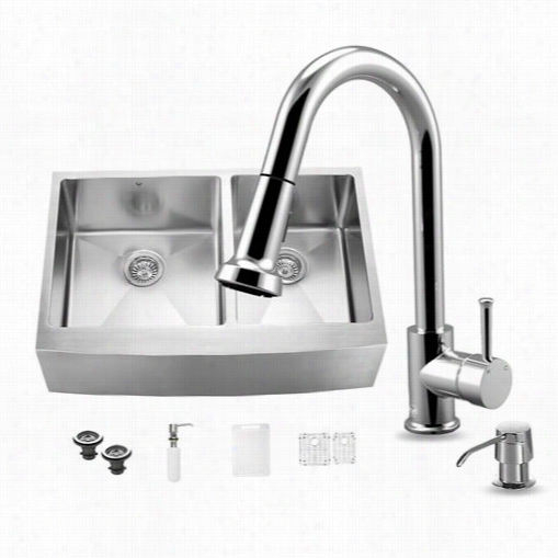 Vigo Vg15209 All In One33"&quo T; Stainless Steel Double Bowl Kitchen Sink And Vg02002 Chrome Faucet Set