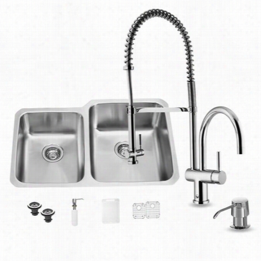 Vigo Vg15317 All In One 32"" Undeermount Stainless Steel Kitchen Sink And Chrome Faucet Set