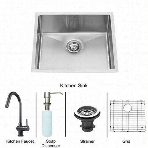 Vigo Vg15391 23"&quof; Undermount Stainless Steel 16 Gauge Stainless Steel Single Kitchen Sink And Matte Black Pull  Down Kitchen Faucet