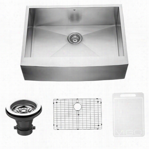 Vigo Vg3020ck1 30""farmhouse Stainless Steel Kitcyen Sink By The Side Of Grid And Strainer