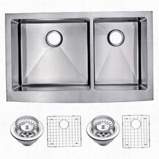 Watter Creation Sssg-ad-3622c 36"&quo;t X 22"" 15 Mm Corner Radius 60/40 Dd Ouble Bowl Stainless Steel Hand Made  Apron Front Kitchen Ruin With Sewer S, Strainers, And Bo