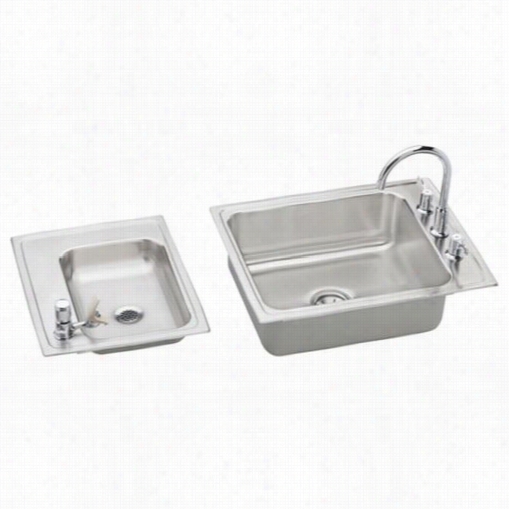 Elkay Drkr24119lc 18 Gauge Stainless Steel 41"" X 19-1/2"&qut; X 7-1/2&qot;"h Left Do Uble Bowl Otp Mount Sink With Faucet It