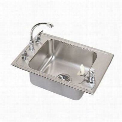 Elkay Drkrq3119c Lsutertone Singlebowl Top Mount Sink  And Faucet Kit In Lustrous Highlighted Satin