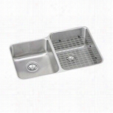 Elkay Eluhws3120rpd Gourmet 31-1/4"" X 20-1/2"" Right Larger Bowl Erfect Drain And Work Shelf Sink In Unsullied Steel With 9-7/8"" Bowl Depth