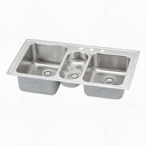 Elkay Lgr43220 Gourmet 43"" Top Mount Triple Bowl Stainless Steel Sink