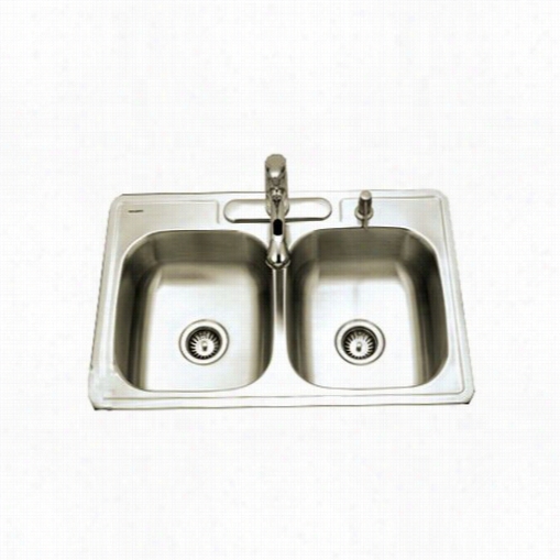 Houzer A3322-65bs3-1 Topmount 50/50 Double Bowwl Kitchen Sink-single Box Pack (3 Holes)