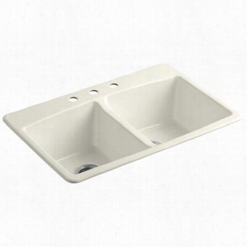 Kohler K-5846-3 Brookfield Three Holes Top Mount Double Bowl Kitchen Sink