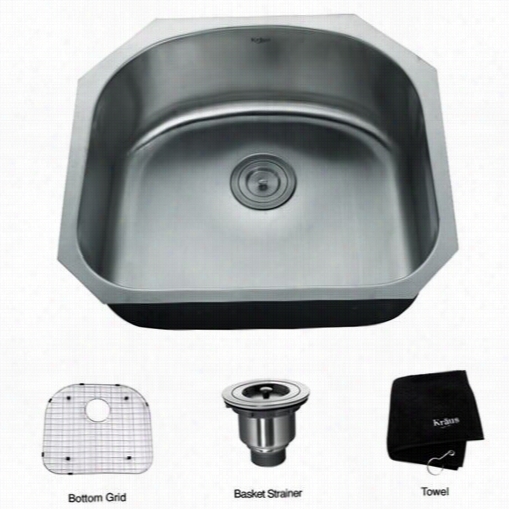 Kraus  Kbu10 23"" Undermount Single Hollow 16 Gauge Stainless Steel Kitchen Sink