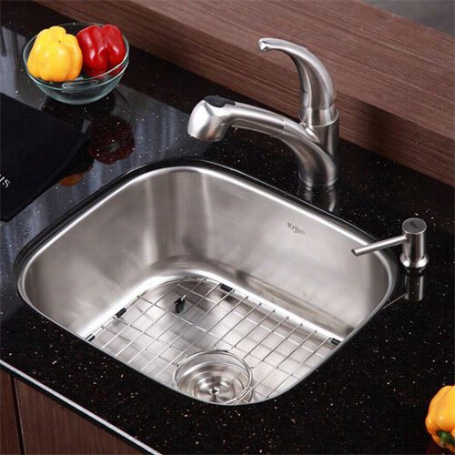 Kraus Kbu11-kpf2110-sd20 20"&;quot; Undermount Single Bowl Stainless Steel Reduce With Faucet