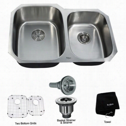 Kraus Kbu24 32&q Uot;" Underrmount 600/4 Double Bowl 16 Gauge Stailess Steel Kitchen Sink