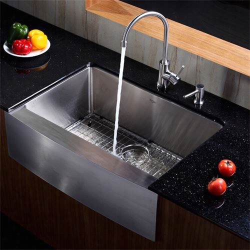 Krauus Khf200-30-kpf2160-sd20 30"" Farmhouse Single Bowl Stainless  Steel Kitchen Sink Woth Kitchen Faucet And Soap Dispenseer