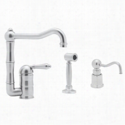 Rohl Akit36081lpwsappc-2  Country Kitchen Sngle Handle Oprcelai Nlever Faucet In Pllished Chrome Wiyh Sidespray And Ountry Soap/lotion Dispenser