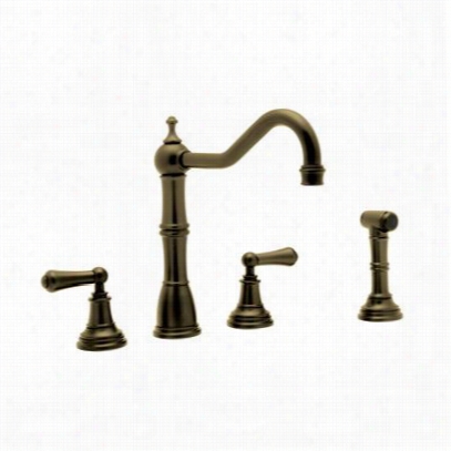 Rohl U.4776-leb 4 Hole Kitchen Faucet With Sidespray In English Bronze