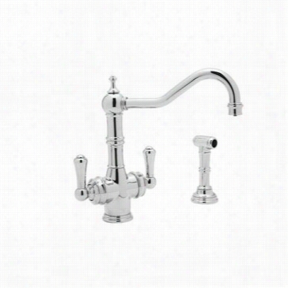 Rohl U.kit1570ls-apc Triflow 2 Lever Handle Kitchen Faucet With Sidespray With Included Filter In Polished Chrome