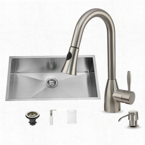 Vigo Vg15042 Undermount Kitc Hen Sink, Faucet And Dispenser In Stainless Stel By The Side Of 16""h Spout