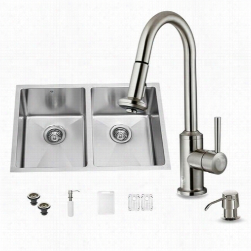 Vigo Vg15061 Undermount Stainless Case-harden Kitchen Sink With Faucet, Gridd, Two Strainers And Dispenser