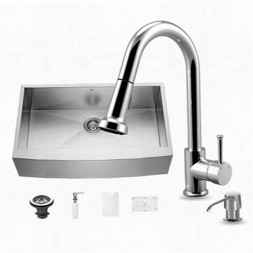 Vigo Vg15140 Lal In One 36"" Farmhouse Stainless Steel Kitchen Sink And Chrome Faucet Set