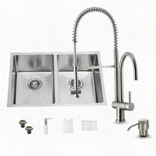 Vigo Vg15188 Al L In One 29&quor;" Undermount Stainlsss Steel Double Bowl Kitchen Sink And Faucet Set