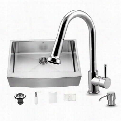 Vigo Vg15202 All In Onw 33"" Stainless Steel Particular Bowl  Kitchen Sink And Vg02002 Chrome Faucet Set