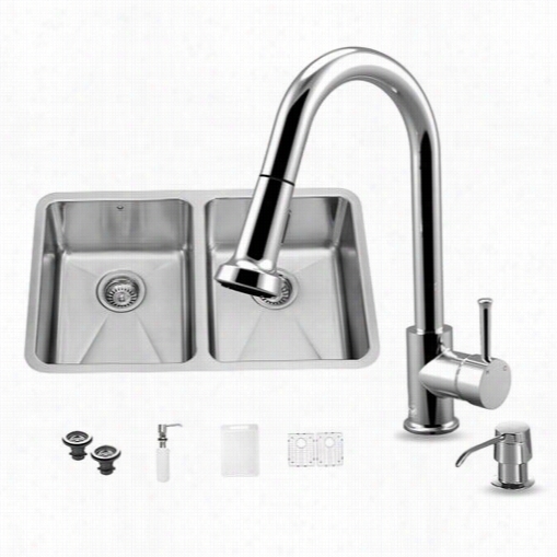 Vigo Vg15228 All In One 29"" Ndeermount Stainless Steel Double Bowl Kitchen  Sink And Chrome Faucet Set