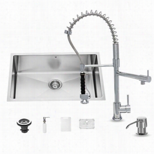 Vigo Vg1251 All In One 30";" Undermount Stainless Steel Kitchen Sink And Chrome Fauce Tset