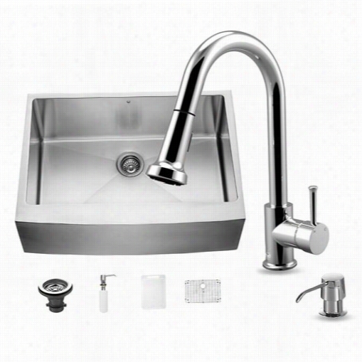 Vigo Vg15273 All In Single 30&uqot;" Stainless Steel Single Bowl Kitchen Sink And Vg02002 Chrome Faucet Set